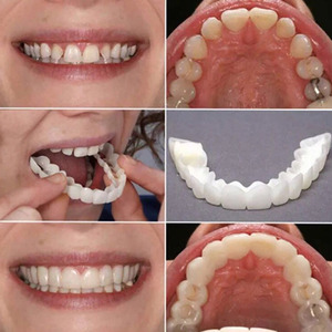 2 paia di dentiere denti cosmetici denti artificiali riutilizzabili sorriso temporaneo superiore e sotto impiallacciatura di denti finti - Product Image 2