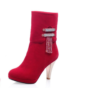 Botas de Mujer Nuevas de Otoño e Invierno, <span class=keywords><strong>Botines</strong></span> de Tacón Alto con Borlas y Cuentas, Zapatos Rojos de <span class=keywords><strong>Novia</strong></span> para Boda - Product Image 1