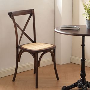 Silla de Madera Maciza Apilable para Comedor de Bodas, Respaldo Cruzado de Metal, Asiento de Ratán Estilo Toscana, Silla de Madera con Respaldo Cruzado en X - Product Image 4