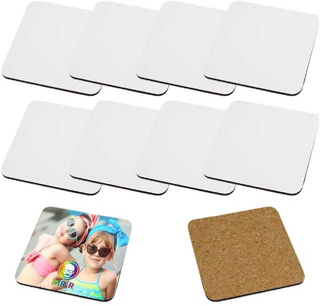 10 Pieces Sublimation Blanks Square Cup MDF Coasters, Raw Wood Back Hardboard Sublimation Coasters Blanks Board