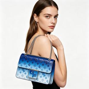 Top Designer Wholesale Women's Bags Metal Chain <b>Shoulder</b> <b>Strap</b> High Quality PU Blue Gradient <b>Shoulder</b> Crossbody Bag - Product Image 2