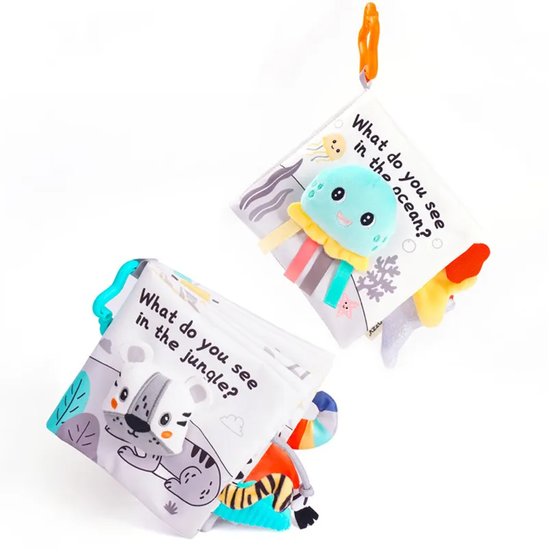 Tùy chỉnh giáo dục động vật Crinkle giấy cảm giác bé cảm ứng 3D mềm polyester vải cuốn sách vải cuốn sách Xào Xạc đồ chơi cho trẻ em