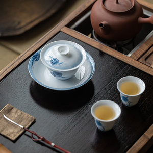 Guanlan Porcelain Teapot Stand With Blue Floral Design For <b>Tea</b> <b>Set</b> Accessories Dehua Ceramic Traditional Style - Product Image 4