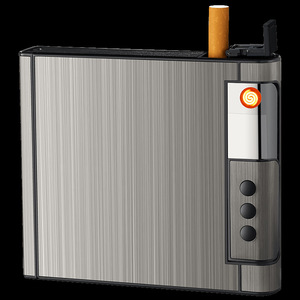 Logo personnalisé 20 unités de capacité étui à cigarettes <span class=keywords><strong>automatique</strong></span> en métal vierge avec briquet USB - Product Image 5