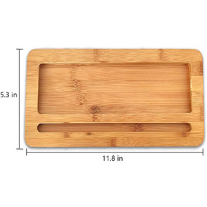 Bamboo Storage Tray Rectangle Wood Grain Color <b>Standing</b> Type <b>For</b> Desk Phone <b>Tablet</b> Kitchen Living Room Hotel Use - Product Image 5