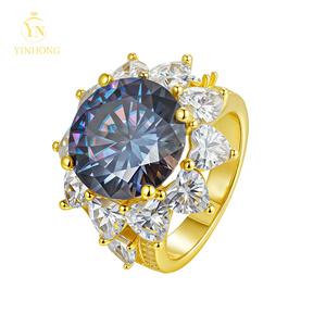 <span class=keywords><strong>Bague</strong></span> <span class=keywords><strong>de</strong></span> fiançailles et alliance en argent sterling S925 <span class=keywords><strong>de</strong></span> luxe, tempérament élégant, moissanite bleu blanc couleur D VVS, motif tournesol - Product Image 1