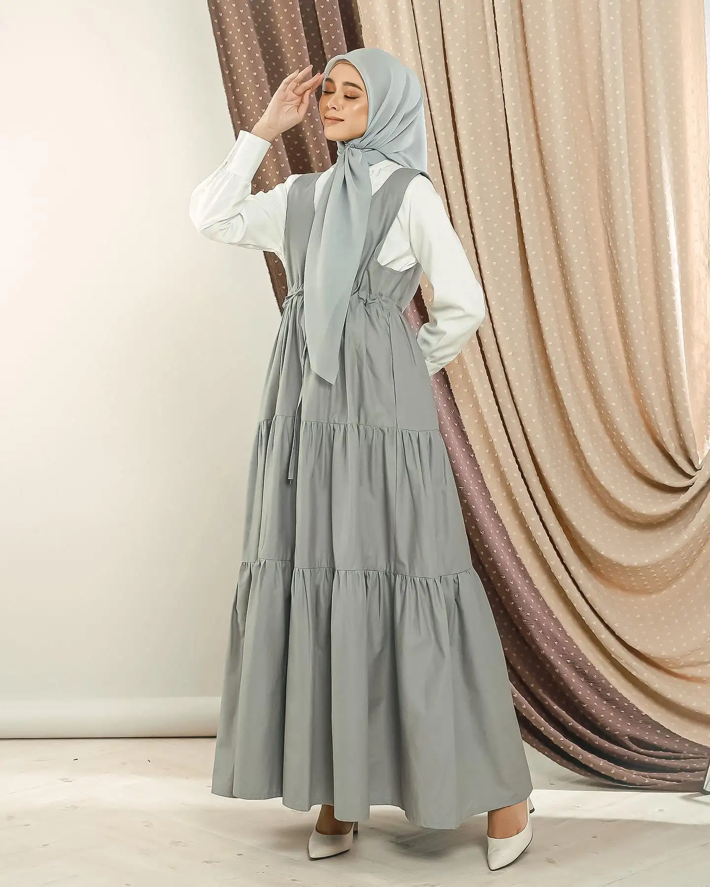 Váy Hai Dây Không Vai Vải Cotton Mới Nhất Malaysia Đầm Abaya Dài Cho Nữ
