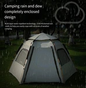 Tenda da campeggio esterna portatile a doppio strato con struttura a una camera da letto resistente alla pioggia e palo in alluminio in tessuto Oxford ispessito - Product Image 2