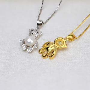 S925 Silver Bear Pendant Earrings Head Women's Personalized <b>Pearl</b> Earpins DIY Accessories <b>Set</b> Empty Tray Fashion <b>Jewelry</b> 1322 - Product Image 4