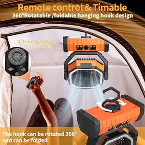 20000 10000mAh Rechargeable Outdoor Portable Camping Fan With LED Lamp Hook Remote Control Rotatable Table Fan For Car Hiking