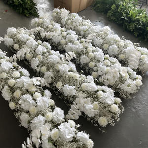 M-FR139 Nuevos diseños de camino de mesa para bodas con flores, camino de mesa con flores blancas, camino de mesa con rosas de seda para decoración de bodas - Product Image 3