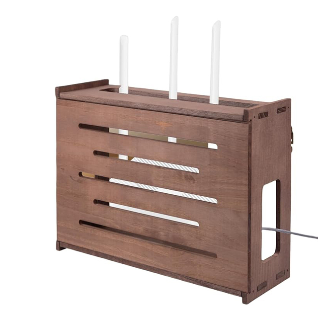 Wall-Mounted Wooden Router Cabinet, 15.7x12.6x5.5 Inch Concealed Storage Box for Modem & WiFi, Decorative Assembled Rack