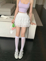 Jupe mini blanche en dentelle à volants superposés taille haute pour femme, coupe trapèze romantique pour soirée, style Y2K, vente en gros, personnalisable