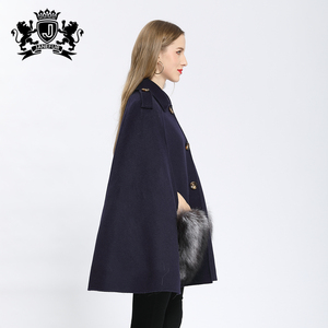 Janefur <strong>Winter</strong> Wool <strong>Cape</strong> Elegant Long Cashmere Fur <strong>Coat</strong> With Real Fox Fur Warm Thicken Women Outwear - Product Image 2