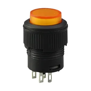 Round Plastic Push Button Switch Latching On Off Switch Push Button Black Housing 4 Pins Push Button 16MM with Light