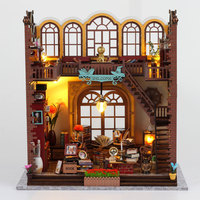 Kit de maison miniature bibliothèque magique vintage avec lumière LED, modèle artisanal en bois fait main pour la décoration intérieure des adultes