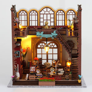Kit <span class=keywords><strong>de</strong></span> maison miniature bibliothèque magique vintage avec lumière LED, modèle artisanal en bois fait main pour la décoration intérieure des adultes - Product Image 3