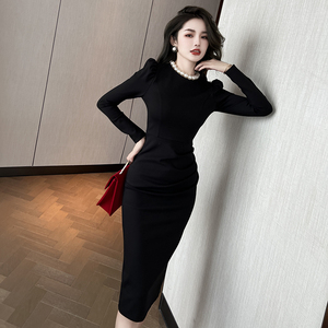 ZYHT 20206 produttore di <span class=keywords><strong>abbigliamento</strong></span> donna nuovi arrivi abito nero tinta unita con perline per festa in stile Midi abito da donna - Product Image 2