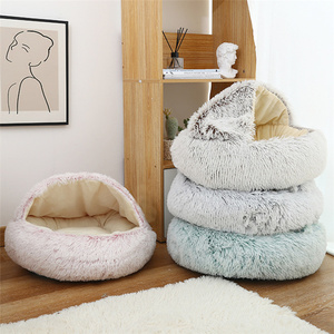 Nid de chat en peluche chaud automne et hiver nid de coquille de lit de chat semi-fermé moelleux en peluche fausse <span class=keywords><strong>fourrure</strong></span> maison pour animaux de compagnie - Product Image 2