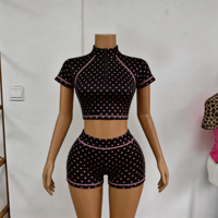 Ensemble Lounge Deux Pièces Tendance 2026 pour Femme : Veste Zippée Color Block et Short Assorti avec Logo Personnalisé en Strass OEM ODM