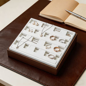 Plateau de présentation de bijoux en cuir PU de luxe avec logo personnalisé pour bagues, boucles d'oreilles, colliers, pendentifs et bracelets - Product Image 5