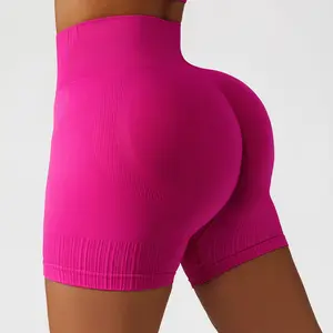 Women High Waist Compression Butt Lifting Training Pure Color Seamless Scrunch Yoga Shorts