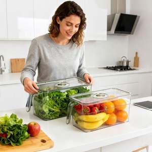 Boîte de rangement en plastique PET transparente pour cuisine, réfrigérateur, organisateur de fruits et légumes frais, avec couvercle - Product Image 1