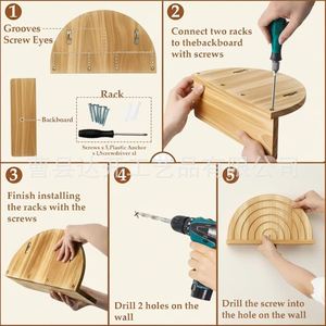 Wooden Arched <b>Wall</b> <b>Shelf</b> Geometric Shape <b>Wall</b> <b>Mounted</b> Floating Display Rack For Living Room Flower Stand Storage - Product Image 5
