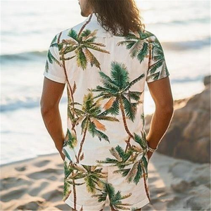 Conjunto de Camisa con Cuello Cubano y Pantalones Cortos con Estampado de Palmeras Tropicales para Hombre, Ropa de Vacaciones, Logotipo Personalizado, Marca Privada OEM - Product Image 2