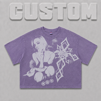 Camiseta de manga corta estilo americano, personalizada, de 300g, con efecto lavado y desgastado, estampado de retrato y diseño holgado.