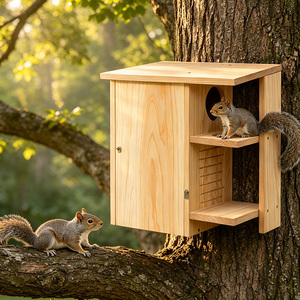 Casa y Comedero para Ardillas de <span class=keywords><strong>Madera</strong></span> Natural, Refugio para Animales Silvestres de Jardín, Caja de <span class=keywords><strong>Madera</strong></span> de Pino, Venta al Por Mayor Directa de Fábrica - Product Image 5