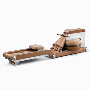 Rameur à eau en noyer massif avec siège en cuir véritable, résistance aquatique silencieuse, entraînement cardio complet du corps en intérieur - Product Image 3