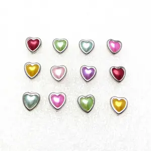 6.5mm decorative paper craft Pearl brads with Ivory White Red Silver Brim Heart shape for office scrapbook kids wedding cards