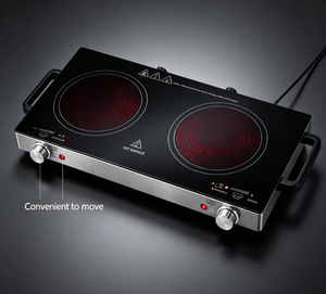 Cocina Eléctrica Portátil de Doble Quemador de 1800W, Estufa Infrarroja de 1000W+800W con Controles Independientes para Uso en Cocina y Exteriores - Product Image 3