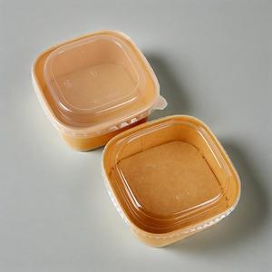 Contenants alimentaires jetables rectangulaires à prix avantageux, imprimés avec logo, en papier kraft brun, pour salades - Product Image 3