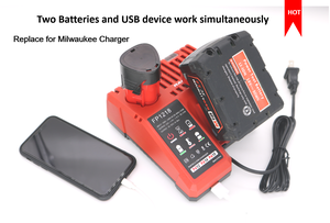 החלפה באיכות גבוהה ליתיום כלי חשמל סוללה כפולה מפרץ מטען עבור מילווקי 12V ~ 18V מטען מהיר עם USB יציאת - Product Image 3