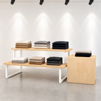 Table de présentation en bois à deux niveaux, noire, avec pieds en U, présentoir de vêtements pliable pour îlot commercial, socle pour logo, vente en gros