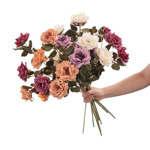 Bouquet de roses artificielles Plain Realm, 3 têtes, fleurs en soie, fait main, décoration de mariage et de maison - Product Image 5