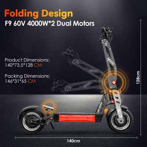 Hezzo F9 Scooter Eléctrico de Aleación de Aluminio, 8000W, Motores Duales, 60V 40Ah, 15MPH, 12 Pulgadas, Plegable, Impermeable, Todoterreno - Product Image 5
