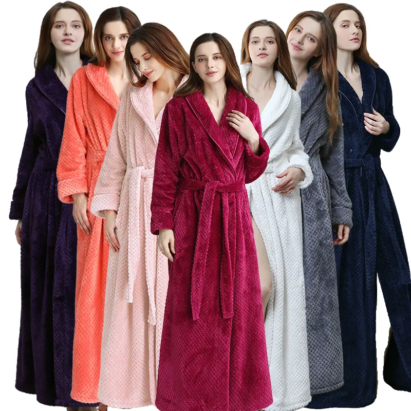 AIMINYZ Hot Sale Autumn And Winter Thickness Long Flannel Waffle Loose Couple Bathrobes Women And Men Hotel Cardigan Nightgown