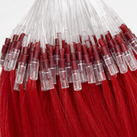 Extensions de cheveux à micro-anneaux 100% cheveux humains Remy Nano Loop Lisses Rouges 60 Anneaux Transparents Pré-séparés