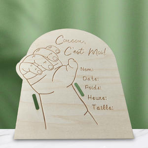 Bracelet commémoratif de naissance de bébé Plaque gravée en bois contreplaqué écologique fait à la main Cadeau pour la décoration murale de la maison Modèle Uionen 5748 - Product Image 4