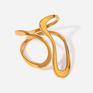 Vintage Retro 18k Gold Stainless Steel Polished <b>Ring</b> Irregular Shape Unisex Fashion Jewelry Gift Geometric Design - Product Image 1