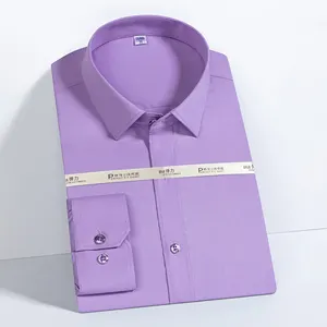 RTS 의류 공급 남성 셔츠 대나무 섬유 비 철 스탠드 업 칼라 긴 소매 비즈니스 드레스 셔츠