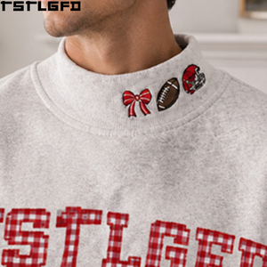 Custom Embroidered Mock Neck Sweatshirt <b>Men</b> Light <b>Grey</b> Heather Football Graphic Streetwear Wholesale Bulk - Product Image 2