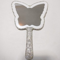 2024 nouveau papillon forme luxe brillant maquillage miroir portable bling diamant strass poche miroir salon miroir