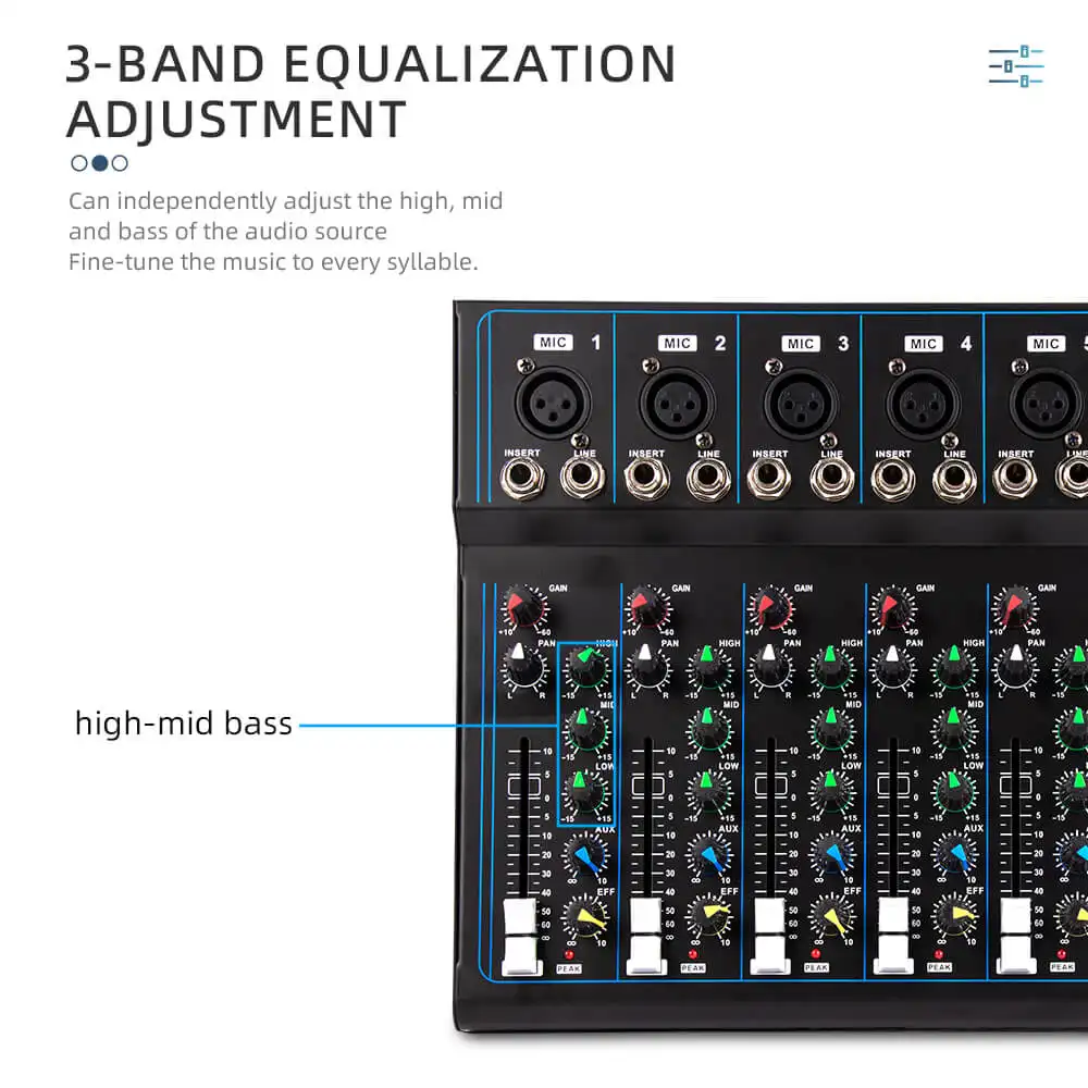 F 7 Mezclador de Audio 5 + 2 canaux d'entrée stéréo USB lecteur MP3 contrôleur DJ Console de mixage pour scène de karaoké Performance