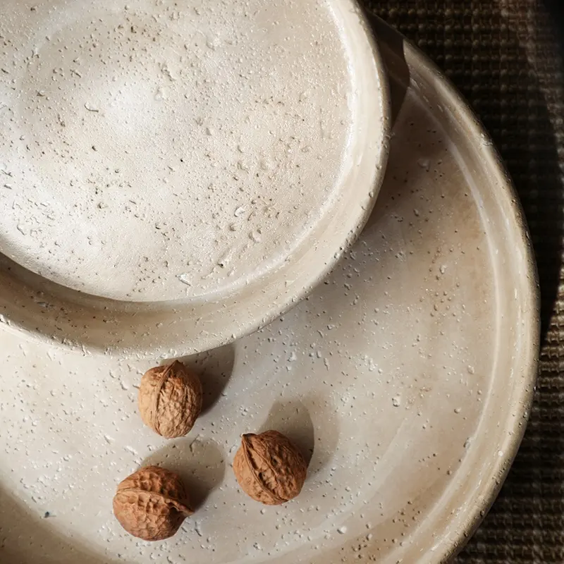 Pratos de frutas de cimento para decoração de mesa, pratos redondos para decoração de casa Wabi-sabi, utensílios de jantar por atacado