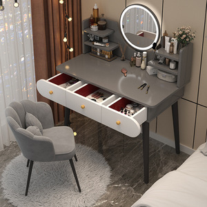 <span class=keywords><strong>Tocador</strong></span> Moderno Italiano Simple y Duradero de Acero Inoxidable para <span class=keywords><strong>Niñas</strong></span> con Espejo Iluminado y Almacenamiento, Mesa de Maquillaje para Dormitorio Pequeño - Product Image 2