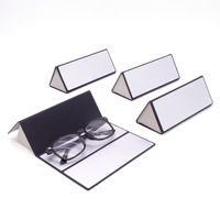 Boîte triangulaire pliable en cuir et aluminium brossé, boîte de présentation haut de gamme pour lunettes de vue, lunettes de soleil, lunettes de soleil